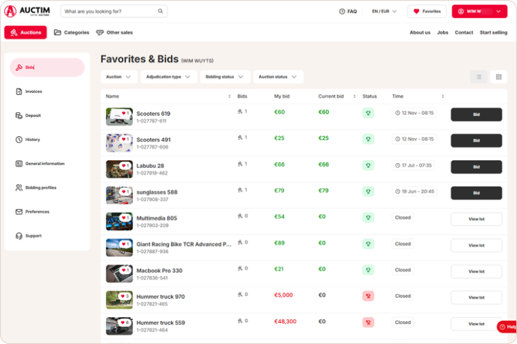 Favorites & bidding